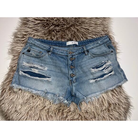 Kancan women’s button zipper distressed blue jeans shorts - Picture 8 of 9